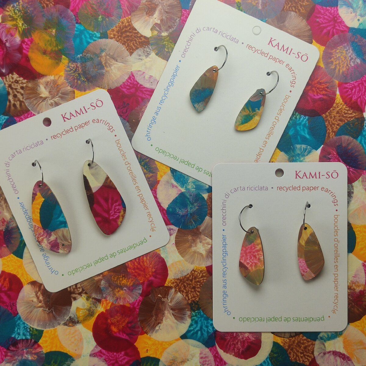 Oval Recycled Paper Earrings - Multicolour