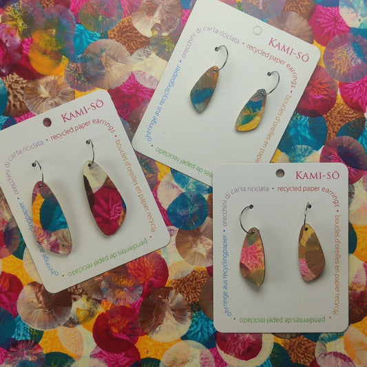 Oval Recycled Paper Earrings - Multicolour