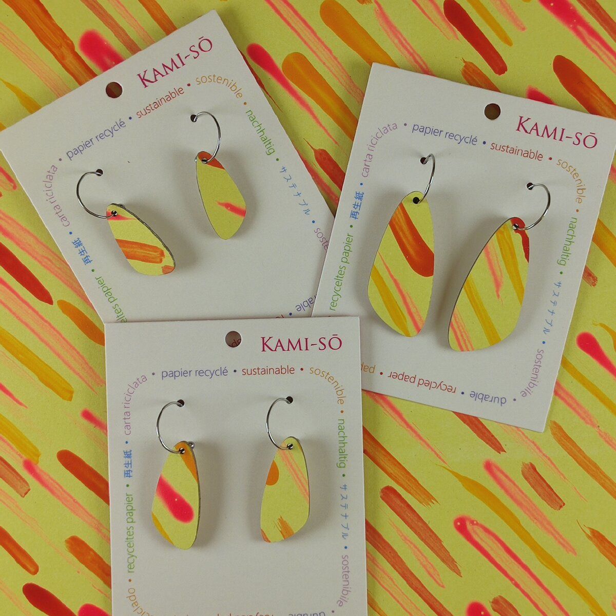 Oval Recycled Paper Earrings - Yellow & Orange