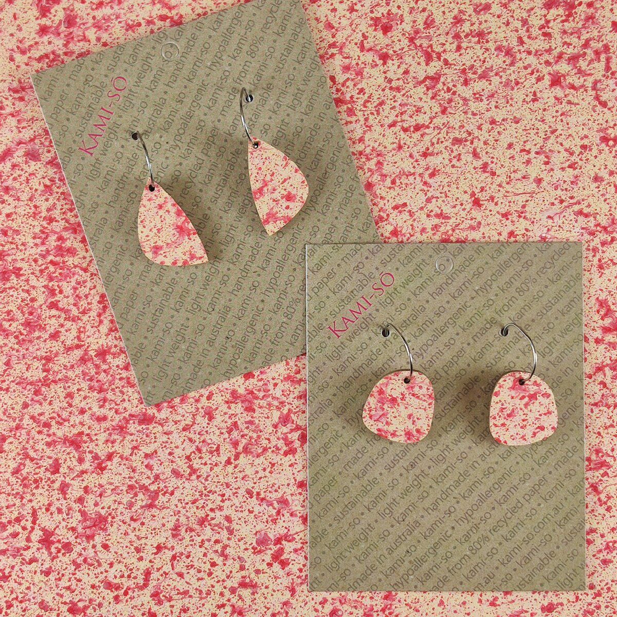 Mini Recycled Paper Earrings - Pink Cream Speckle