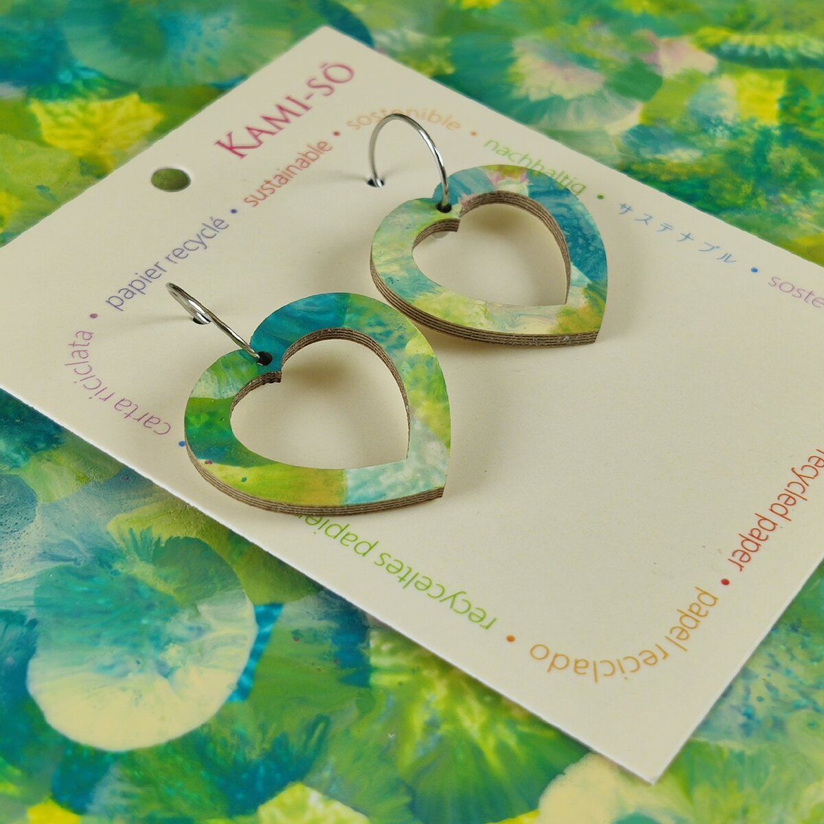 Mini Recycled Paper Earrings - Lime, Blue and Cream