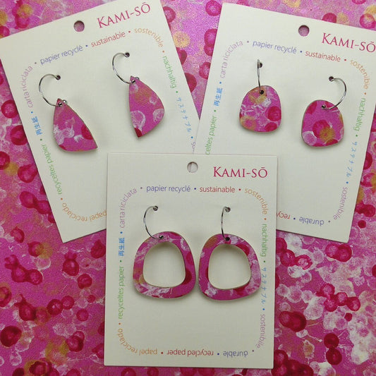 Mini Recycled Paper Earrings - Pink, Gold & White