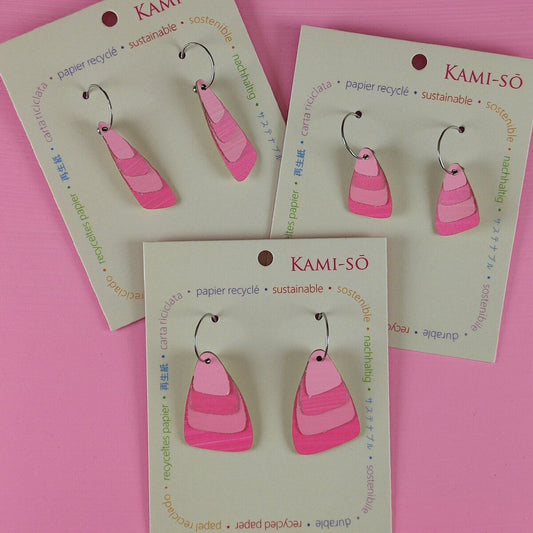 Triangle Layered Recycled Paper Earrings - Pink