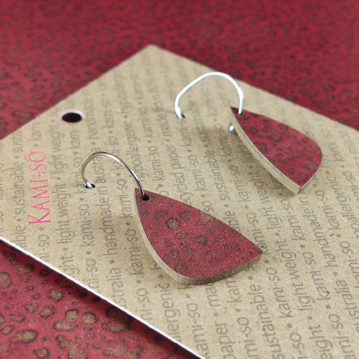 Mini Recycled Paper Earrings - Wine & Gold Fleck