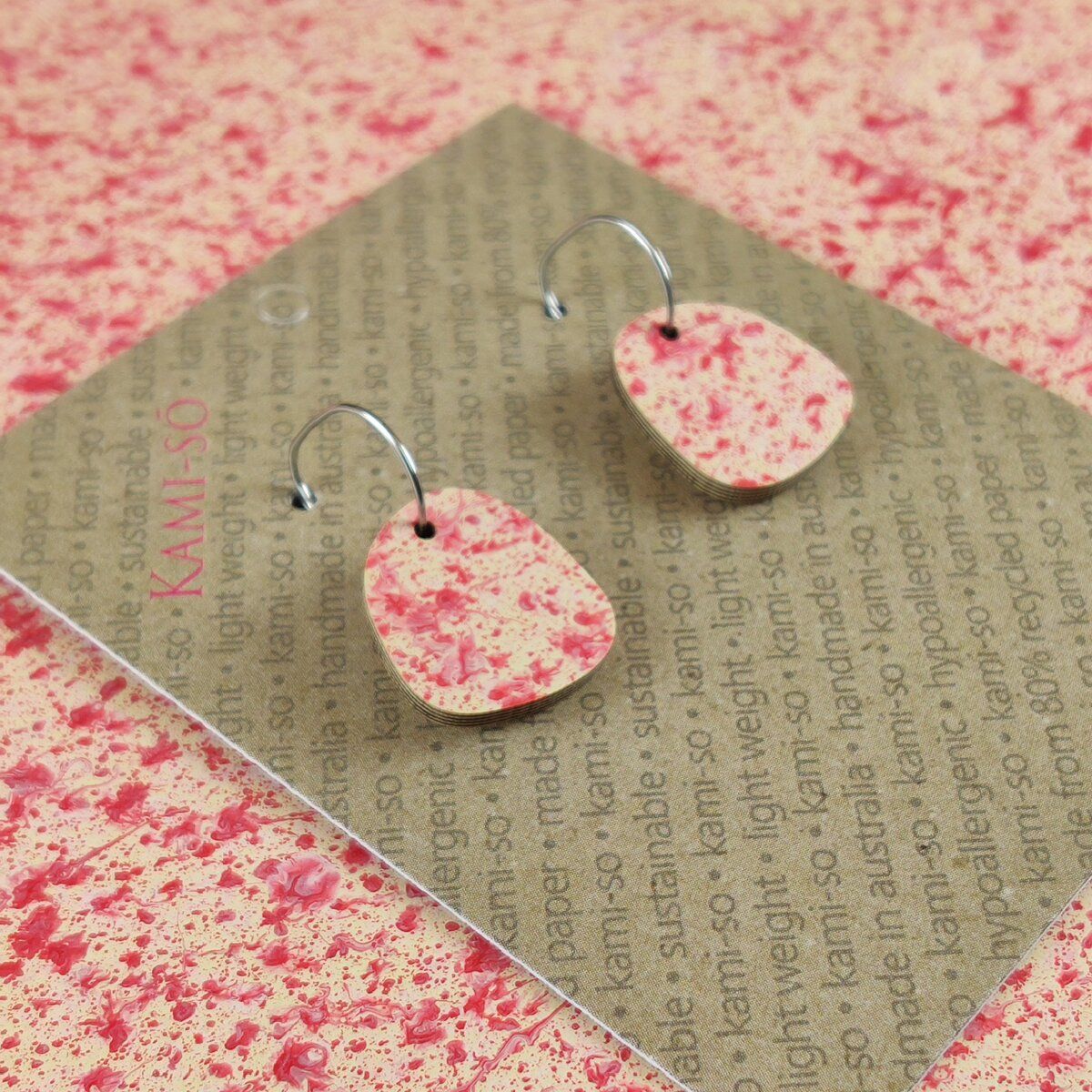 Mini Recycled Paper Earrings - Pink Cream Speckle