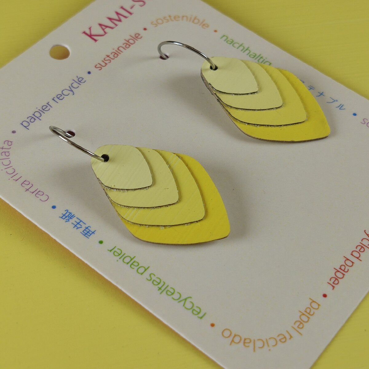 Diamond Layered Recycled Paper Earrings - Yellow