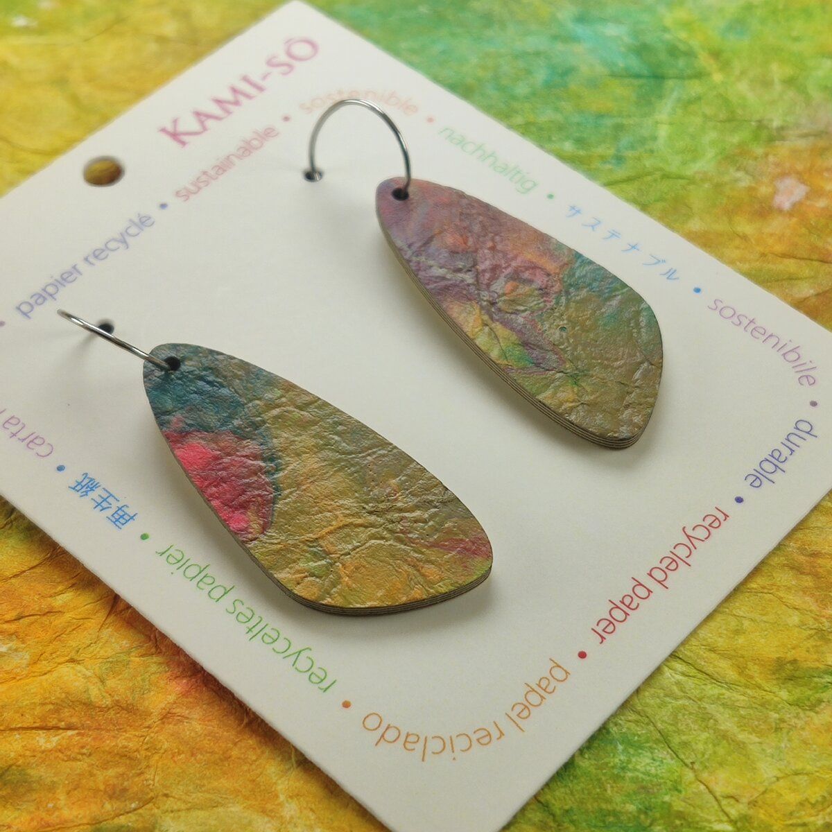 Oval Recycled Paper Earrings - Textured Multicolour
