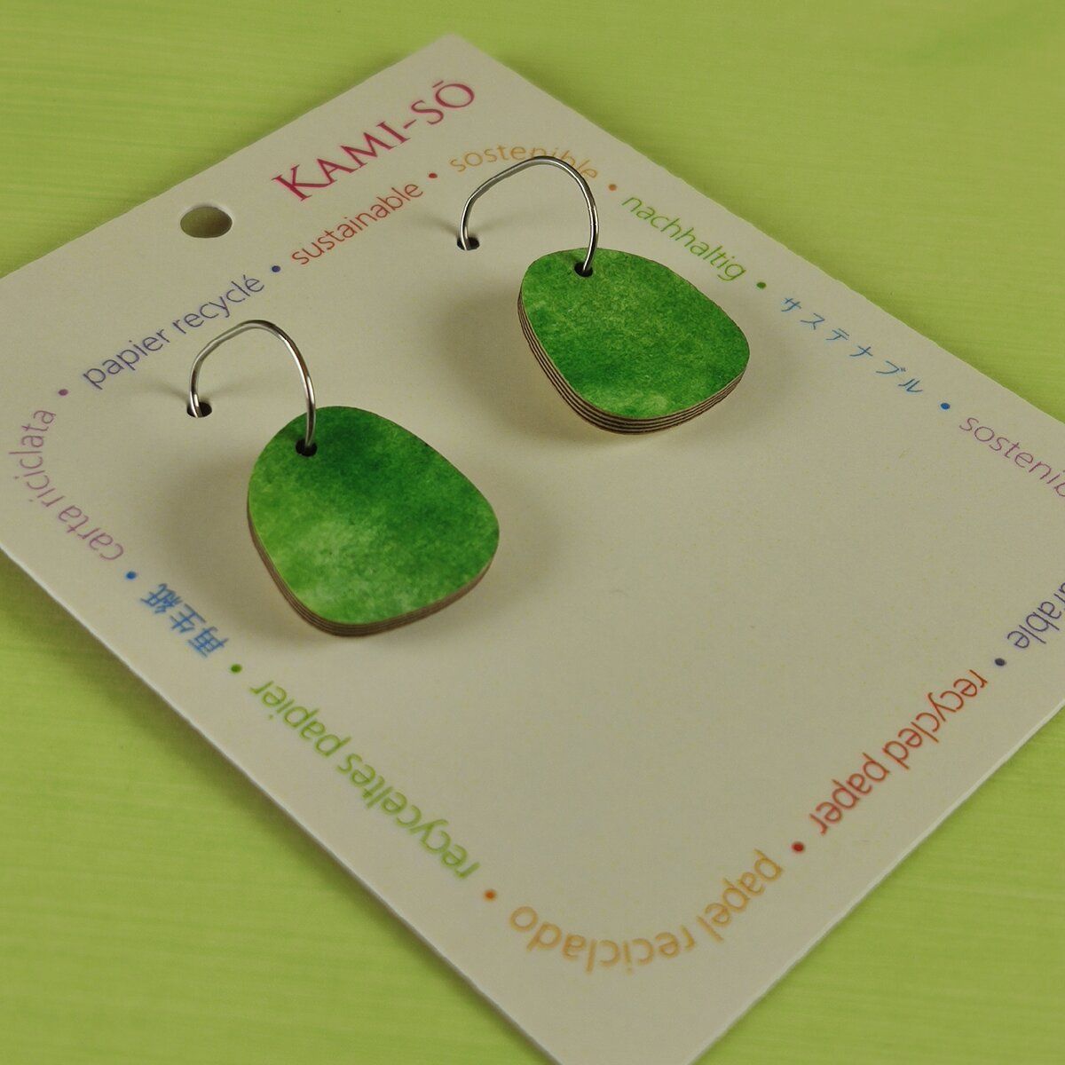 Square Recycled Paper Earrings - Light Green Swipe