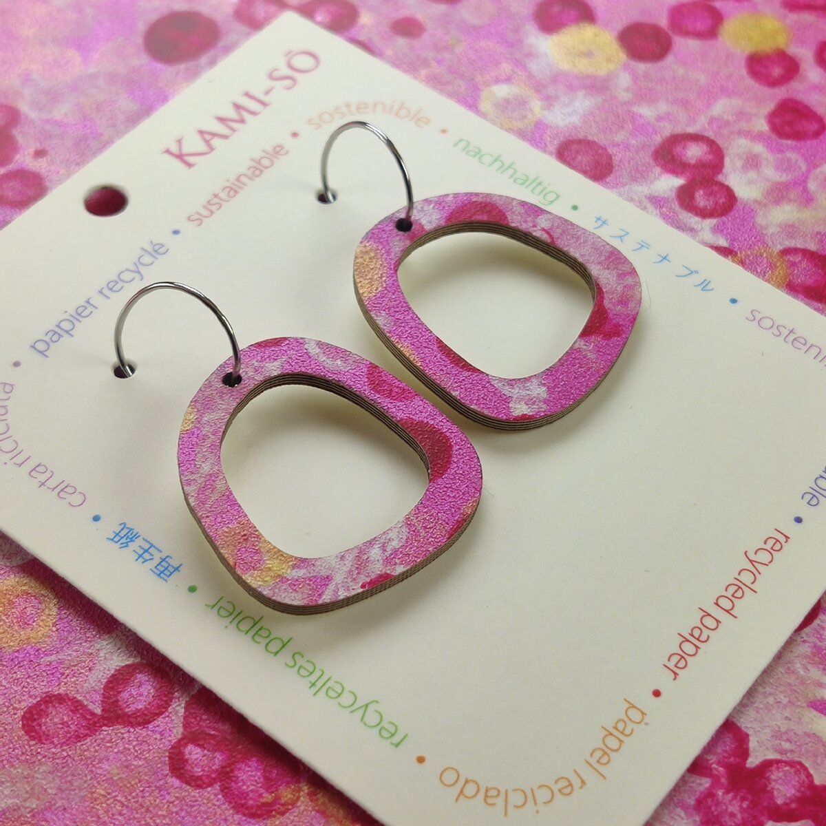 Mini Recycled Paper Earrings - Pink, Gold & White