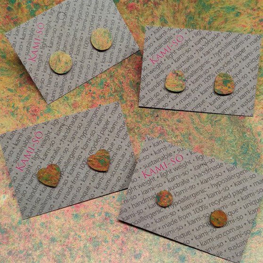 Recycled Paper Stud Earrings - Gold Multicolour