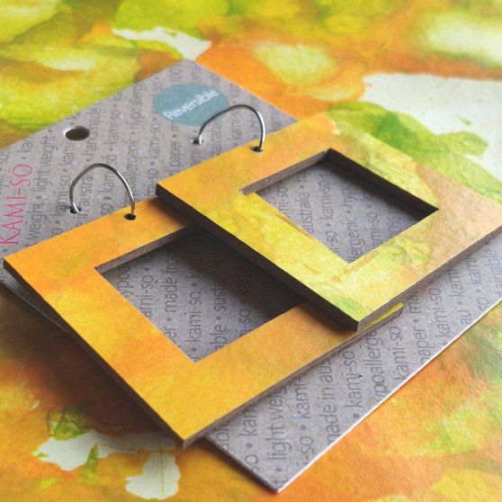 Reversible Square Recycled Paper Earrings - Citrus / Dark Green Multicolour