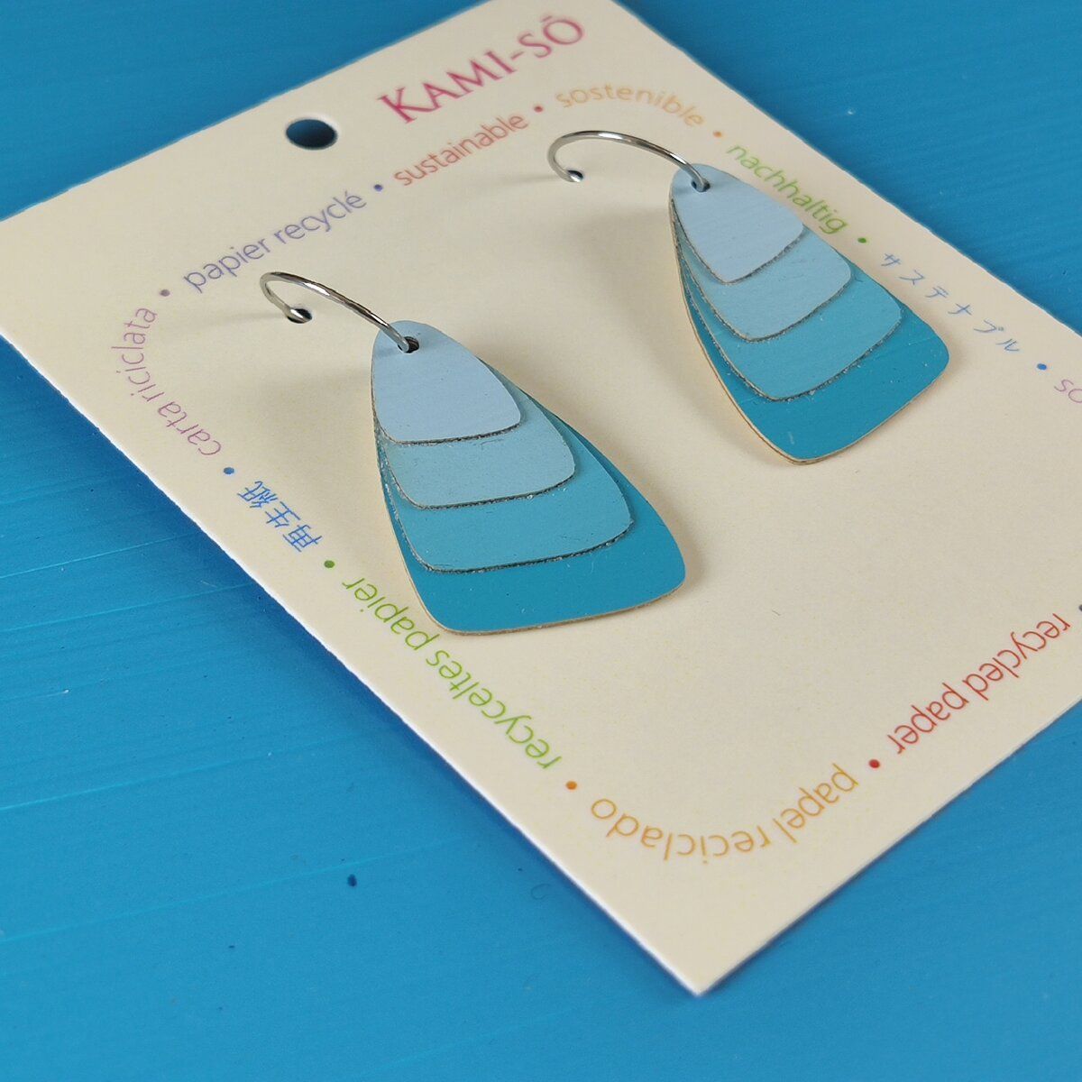 Triangle Layered Recycled Paper Earrings - Teal