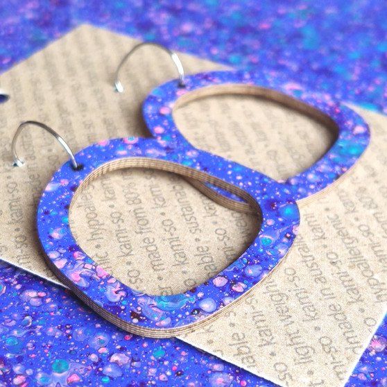 Square Recycled Paper Earrings - Blue Speckle