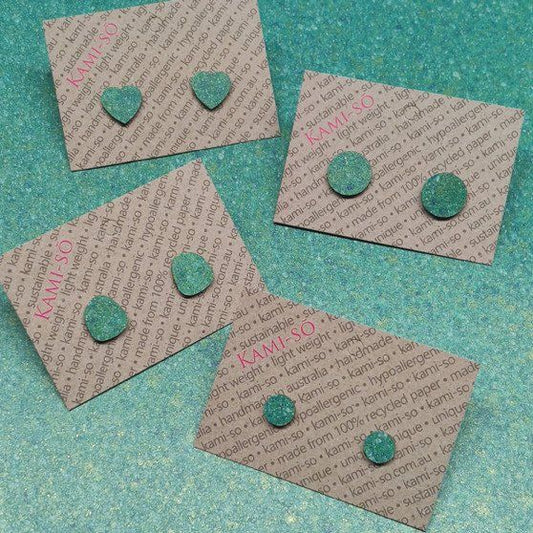 Recycled Paper Stud Earrings - Turquoise Speckle