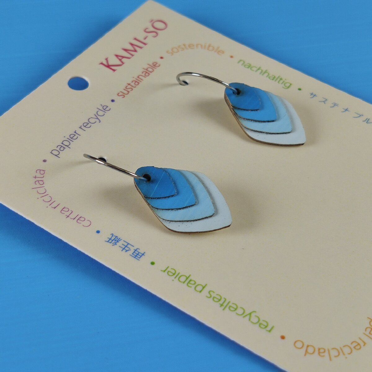 Diamond Layered Recycled Paper Earrings - Blue