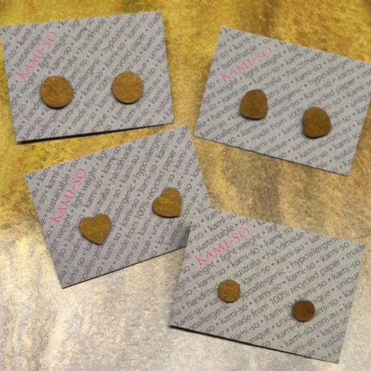 Recycled Paper Stud Earrings - Gold