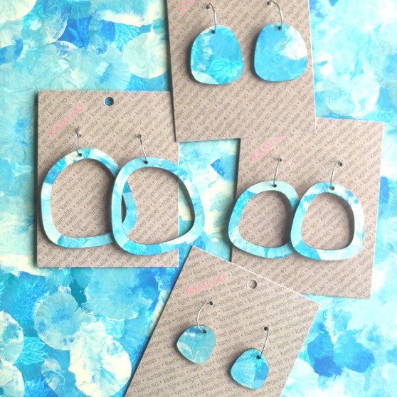 Square Recycled Paper Earrings - Light Blue