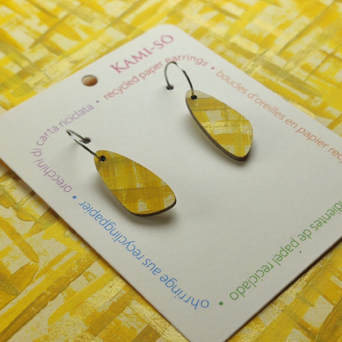 Oval Recycled Paper Earrings - Mustard & Yellow