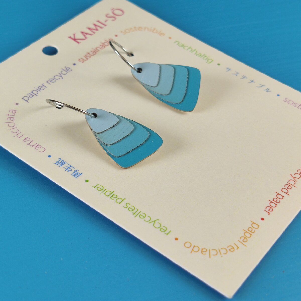 Triangle Layered Recycled Paper Earrings - Teal