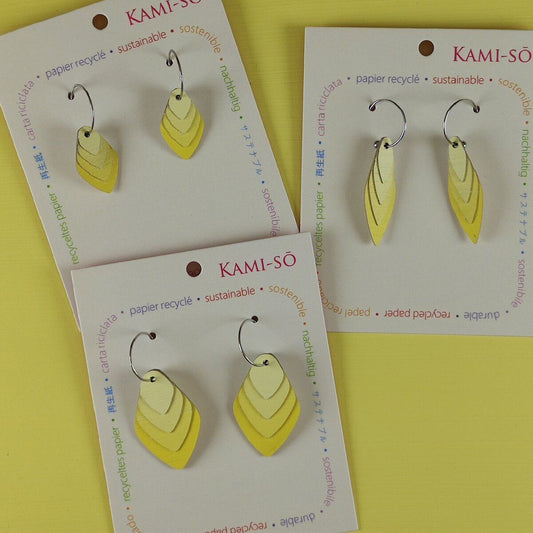 Diamond Layered Recycled Paper Earrings - Yellow