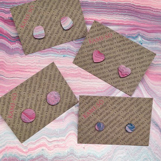 Recycled Paper Stud Earrings - Pink, Purple & Blue