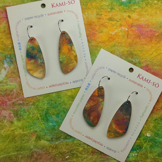 Oval Recycled Paper Earrings - Textured Multicolour