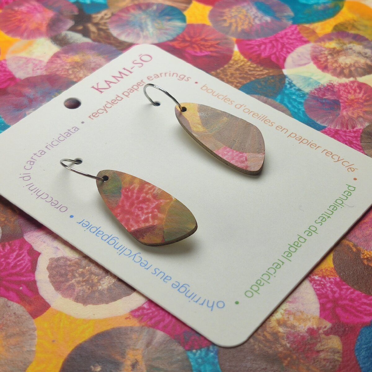 Oval Recycled Paper Earrings - Multicolour