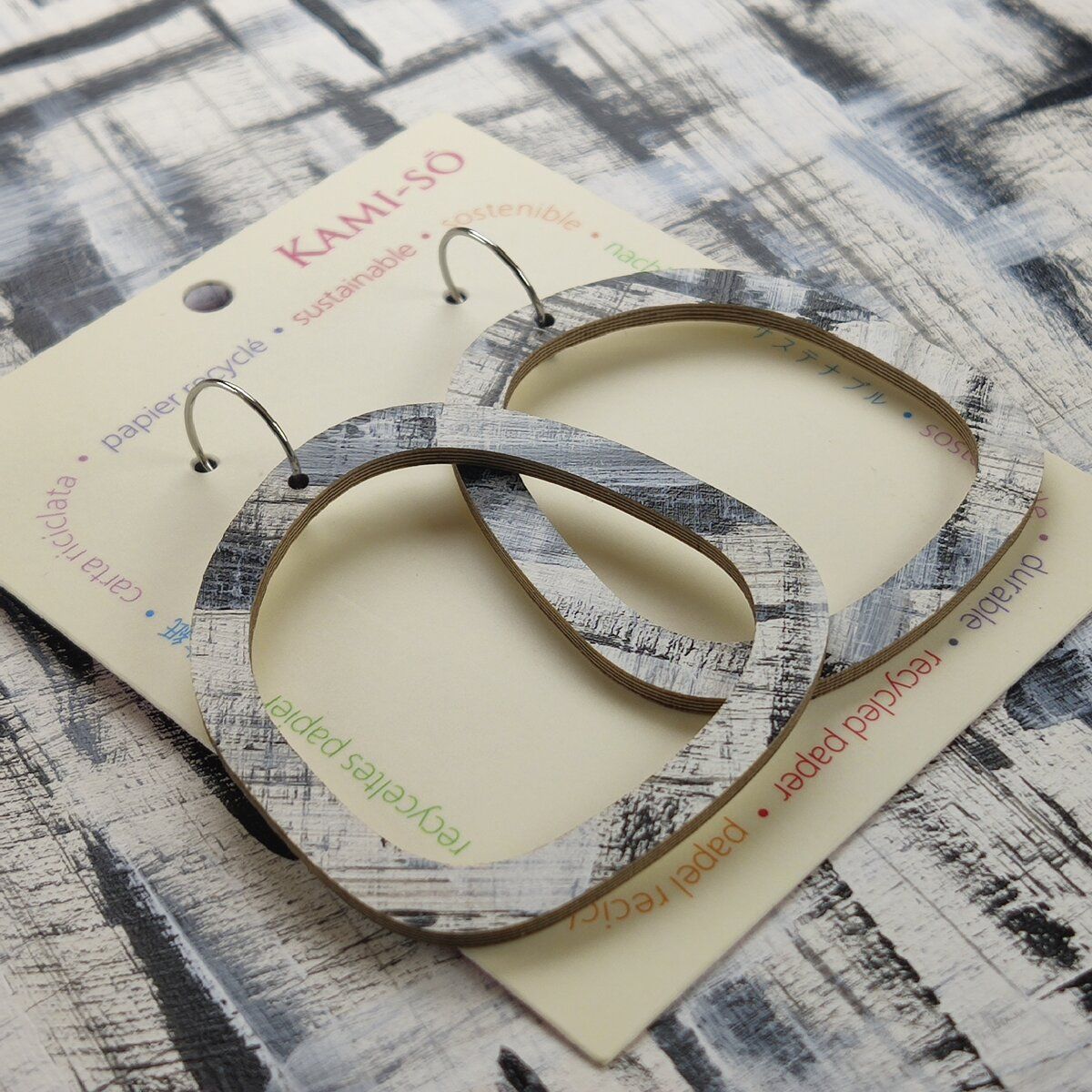 Square Recycled Paper Earrings - Black & White