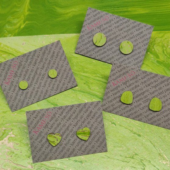 Recycled Paper Stud Earrings - Lime Green