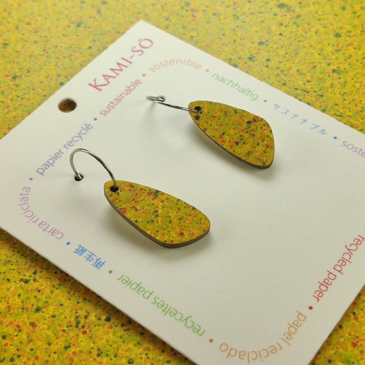 Oval Recycled Paper Earrings - Yellow Speckle