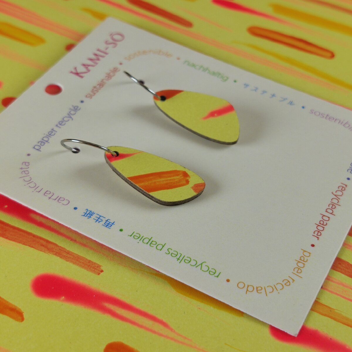 Oval Recycled Paper Earrings - Yellow & Orange