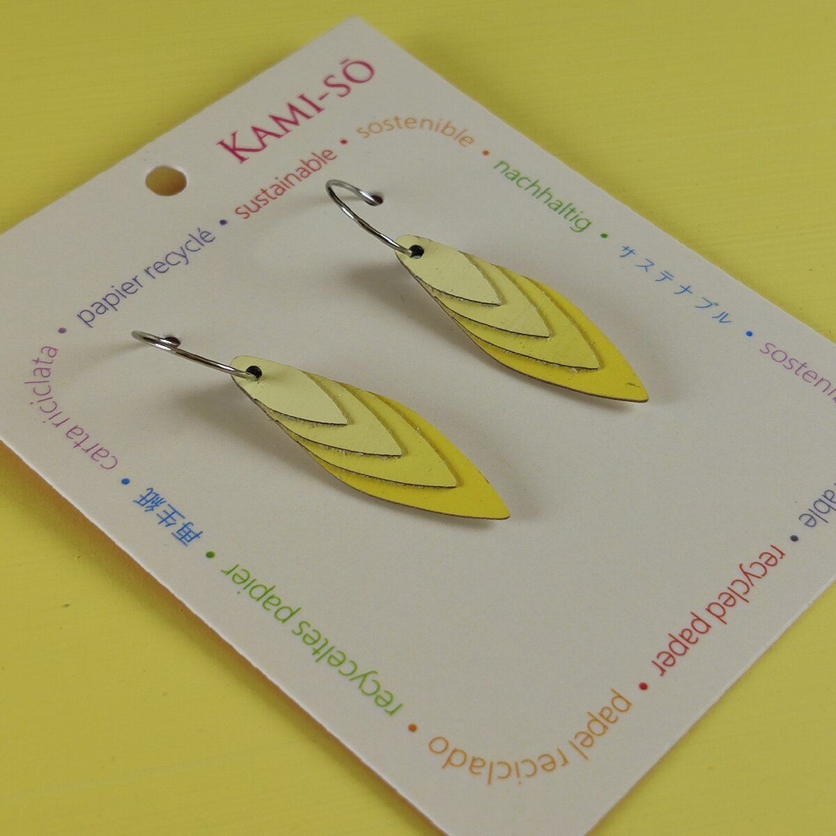 Diamond Layered Recycled Paper Earrings - Yellow