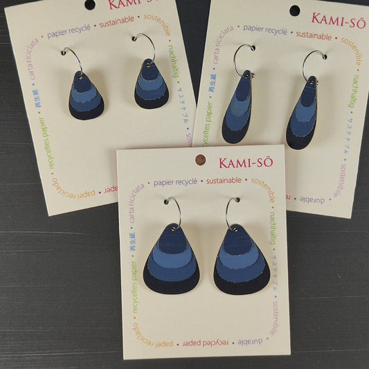 Teardrop Layered Recycled Paper Earrings - Navy