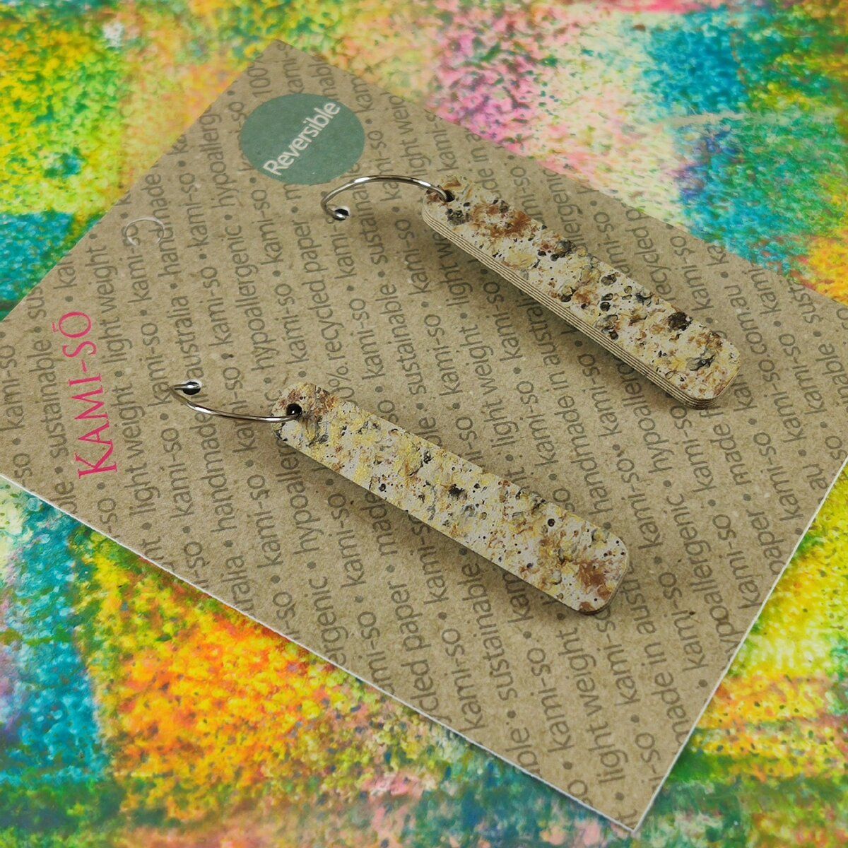 Reversible Paddle Recycled Paper Earrings - Bright Multicolour / Stone Speckle