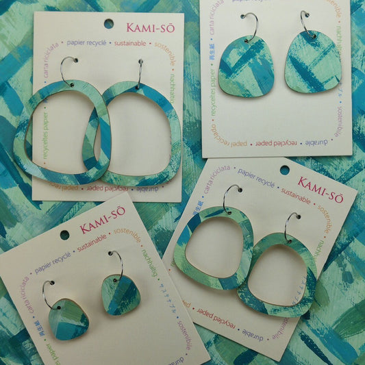 Square Recycled Paper Earrings - Green & Blue
