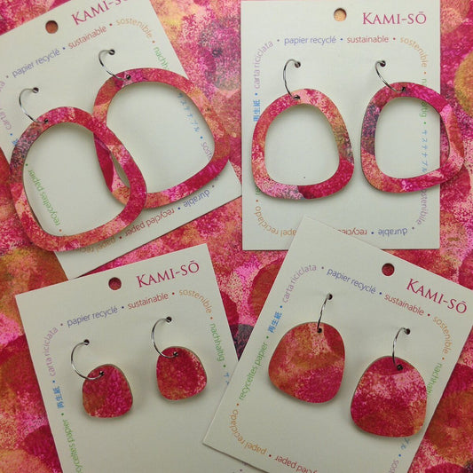 Square Recycled Paper Earrings - Magenta, Pink & Gold