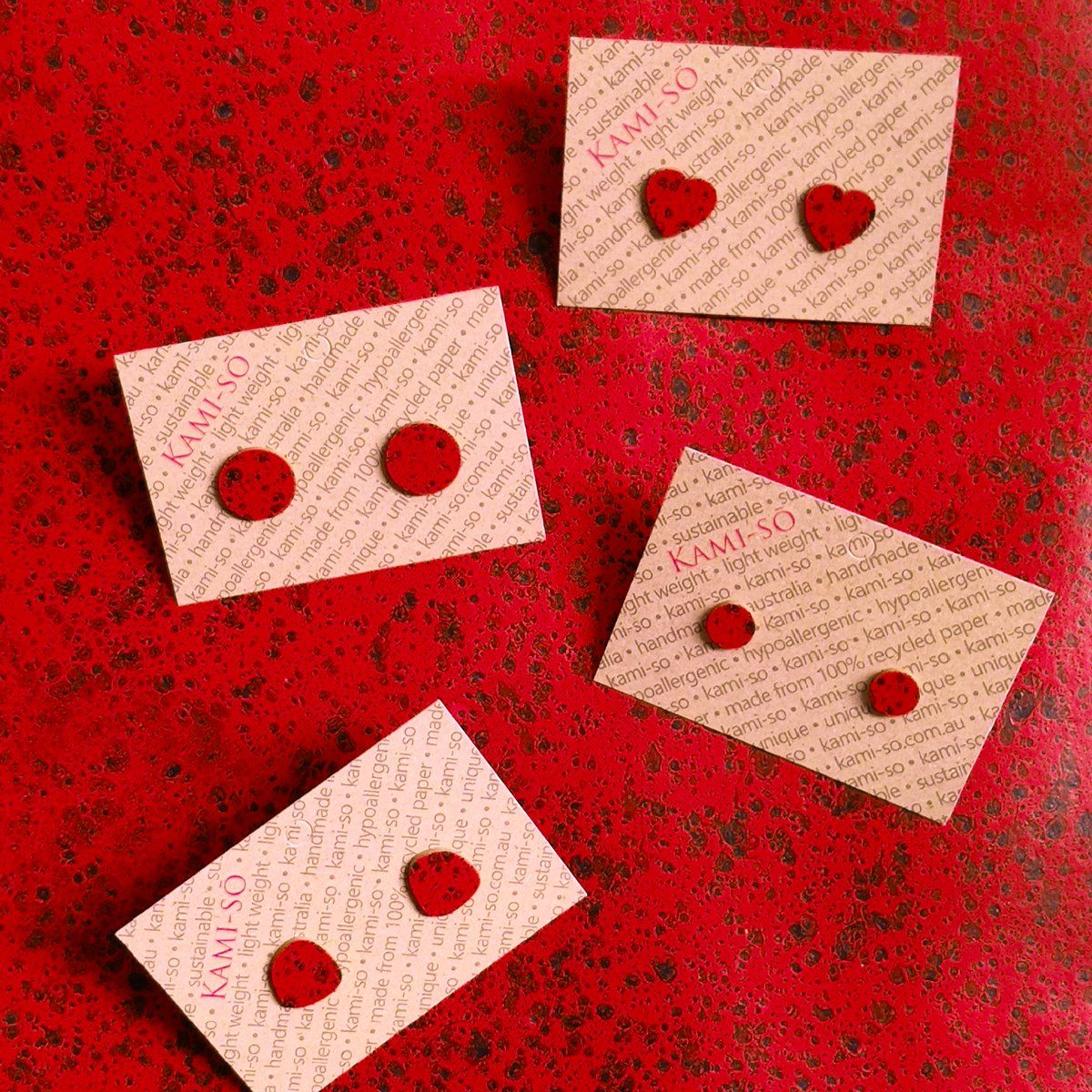 Recycled Paper Stud Earrings - Red Speckle