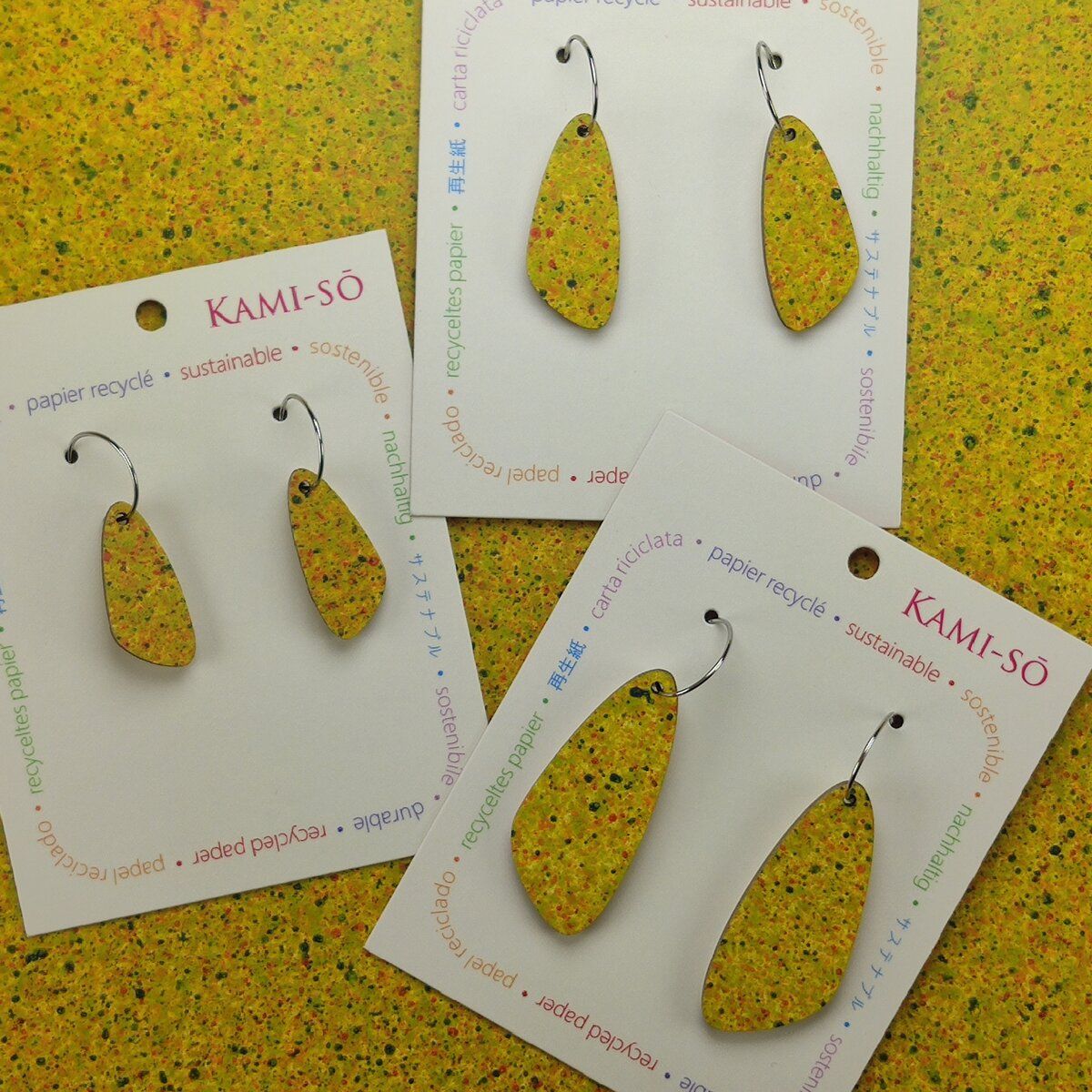 Oval Recycled Paper Earrings - Yellow Speckle