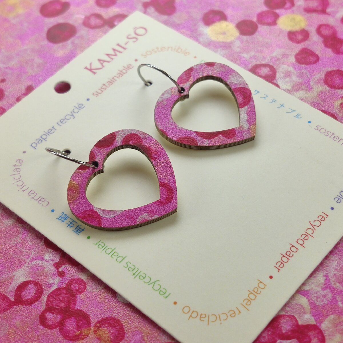 Mini Recycled Paper Earrings - Pink, Gold & White