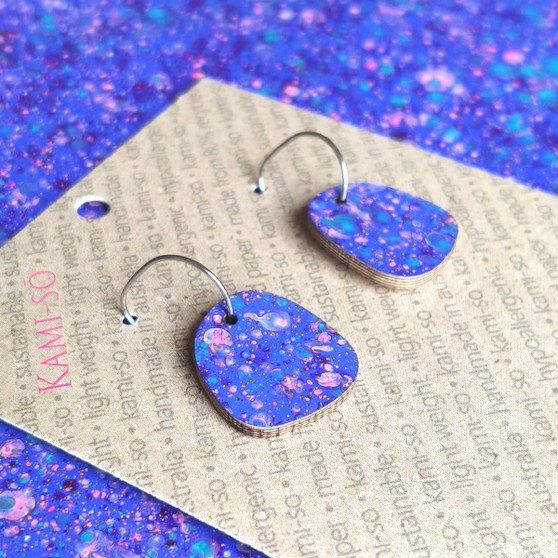 Square Recycled Paper Earrings - Blue Speckle