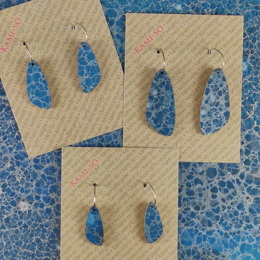 Oval Recycled Paper Earrings - Blue & Silver