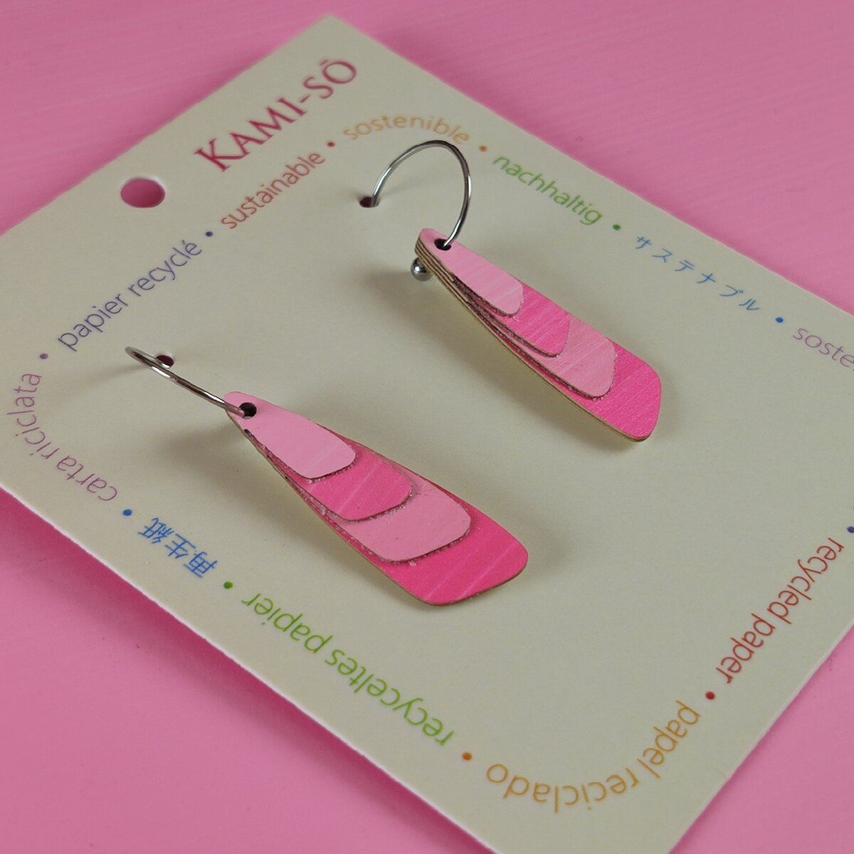 Triangle Layered Recycled Paper Earrings - Pink