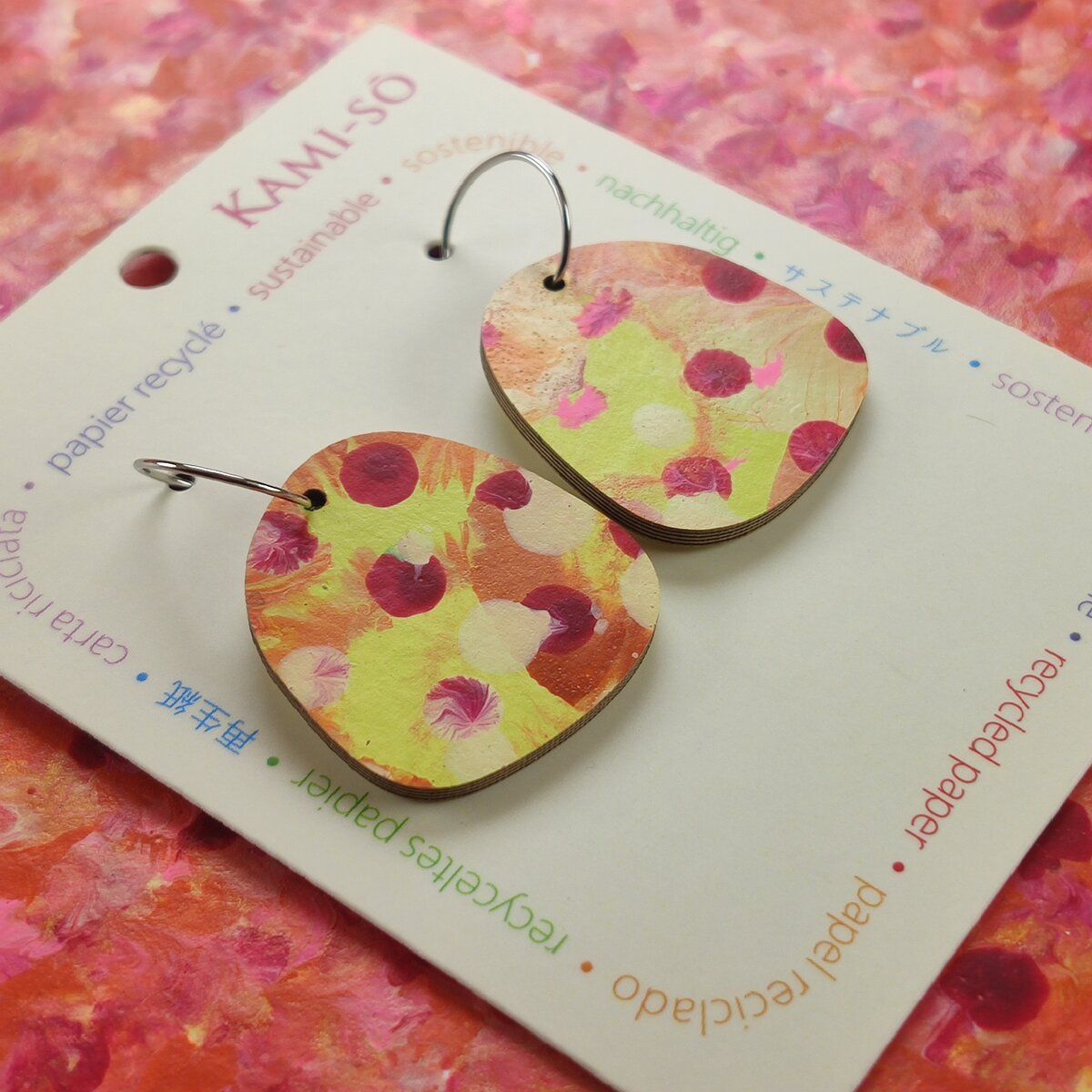 Square Recycled Paper Earrings - Orange, Yellow & Red