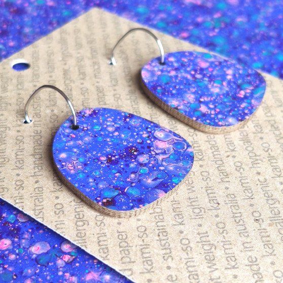 Square Recycled Paper Earrings - Blue Speckle