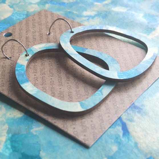 Square Recycled Paper Earrings - Light Blue